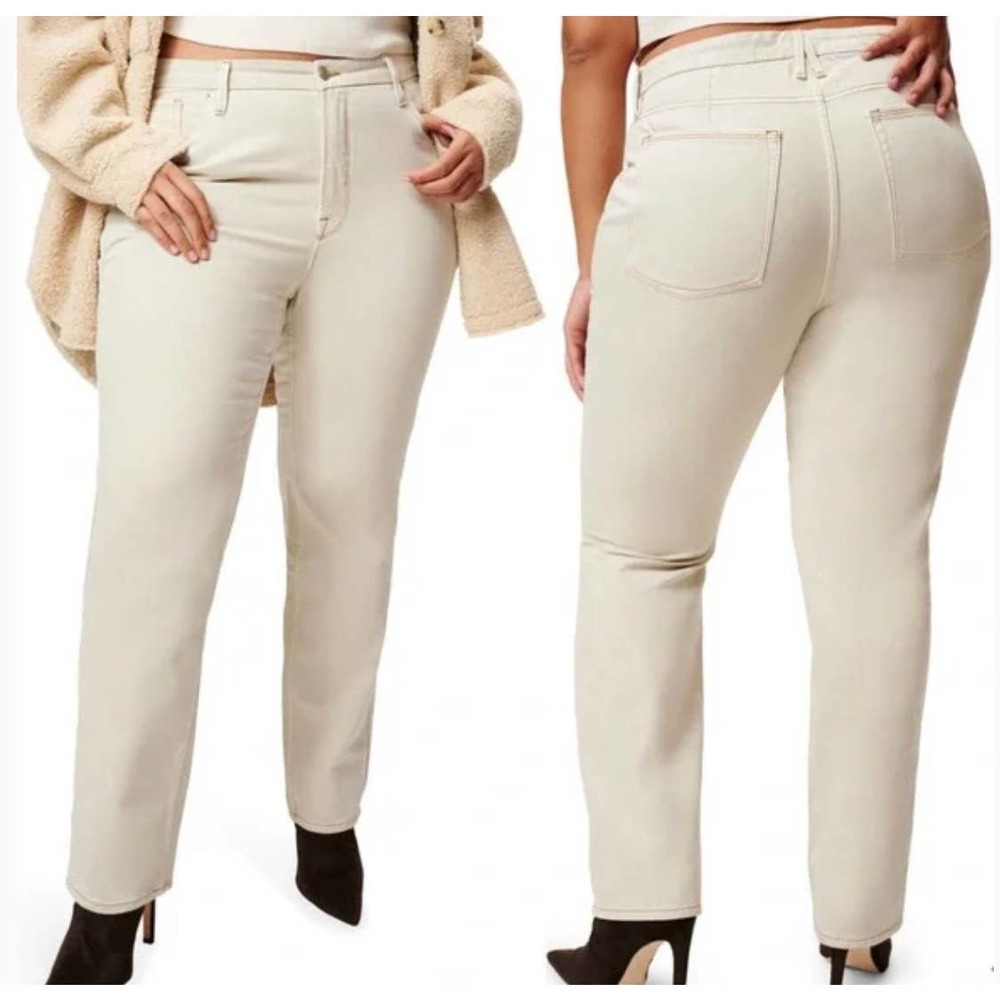 NEW Good American Good 90's Icon Straight Jeans Bone001 Women Plus Size 16 Beige